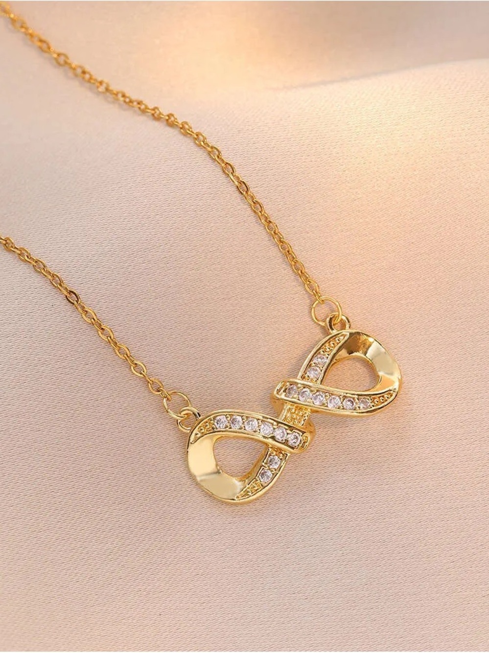 Infinity Cubic Zirconia Gold Plated Stainless Steel Necklace